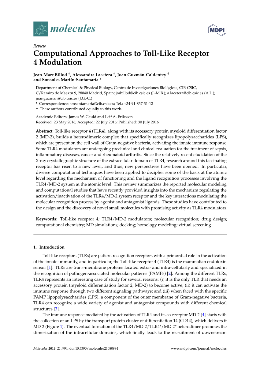 PDF) Computational Approaches to Toll-Like Receptor 4 Modulation