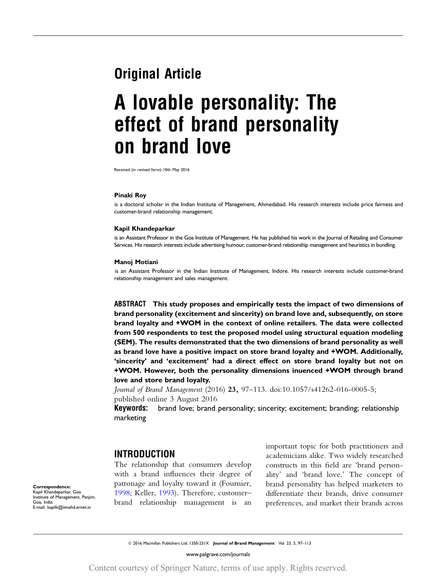 A lovable personality: The effect of brand personality on brand love