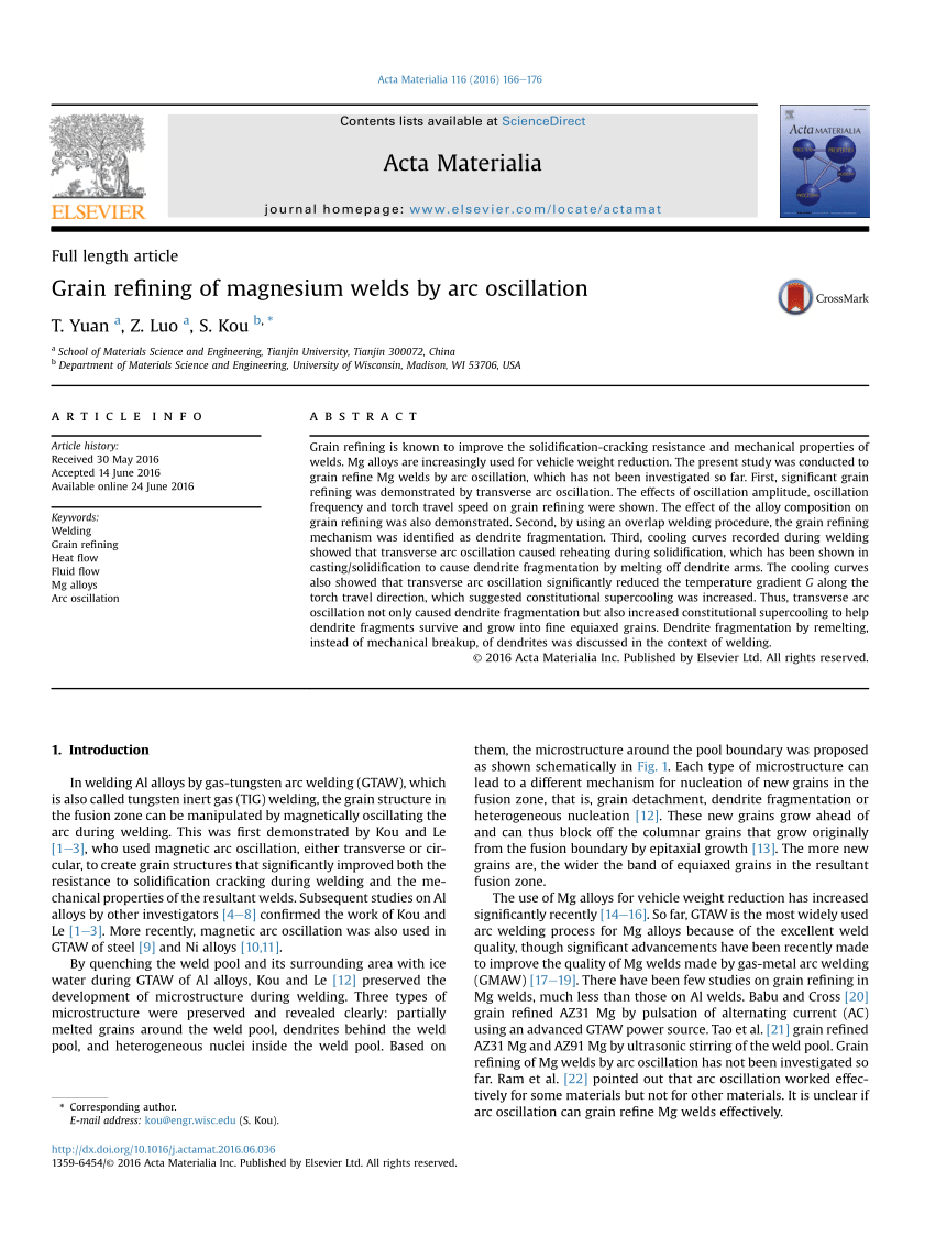 pdf grain refining of magnesium welds by arc oscillation