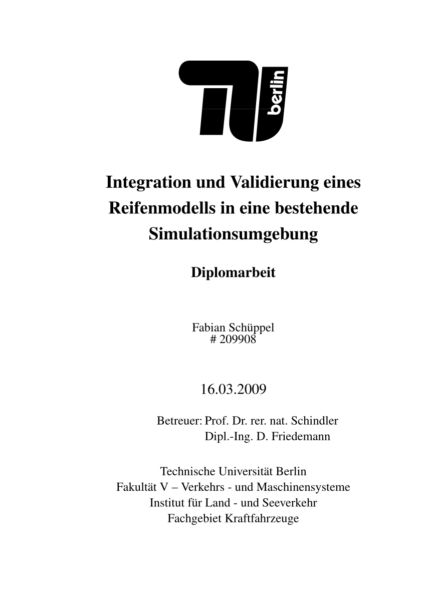 PDF) Integration Validierung Simulationsumgebung in eine eines und bestehende Reifenmodells
