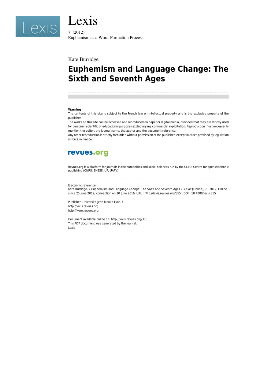 Pdf Euphemism And Language Change The Sixth And Seventh Ages