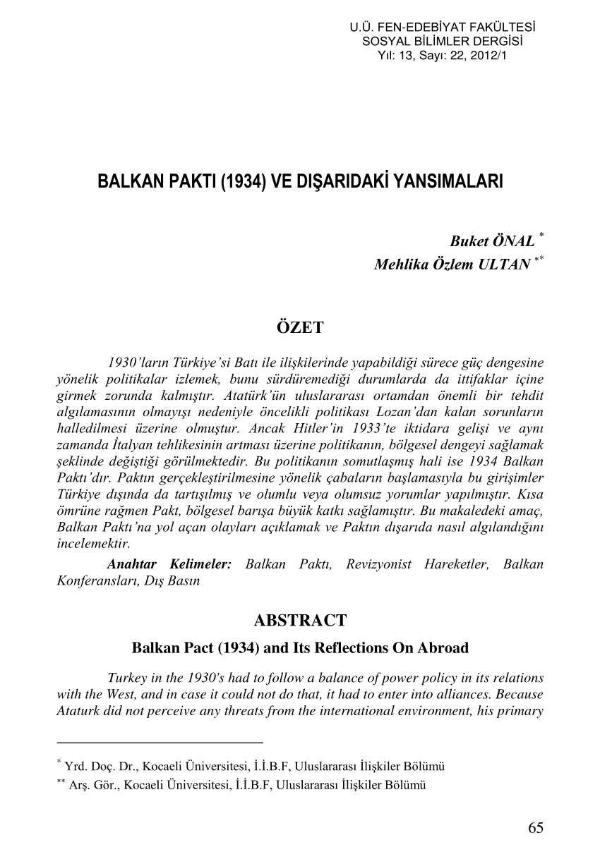 pdf balkan pakti 1934 ve disaridaki yansimalari