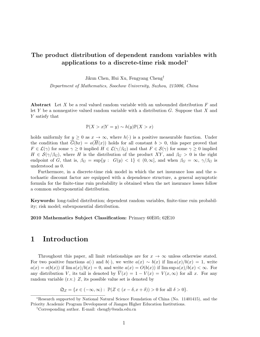 Pdf The Product Of Dependent Random Variables With Applications To A Discrete Time Risk Model