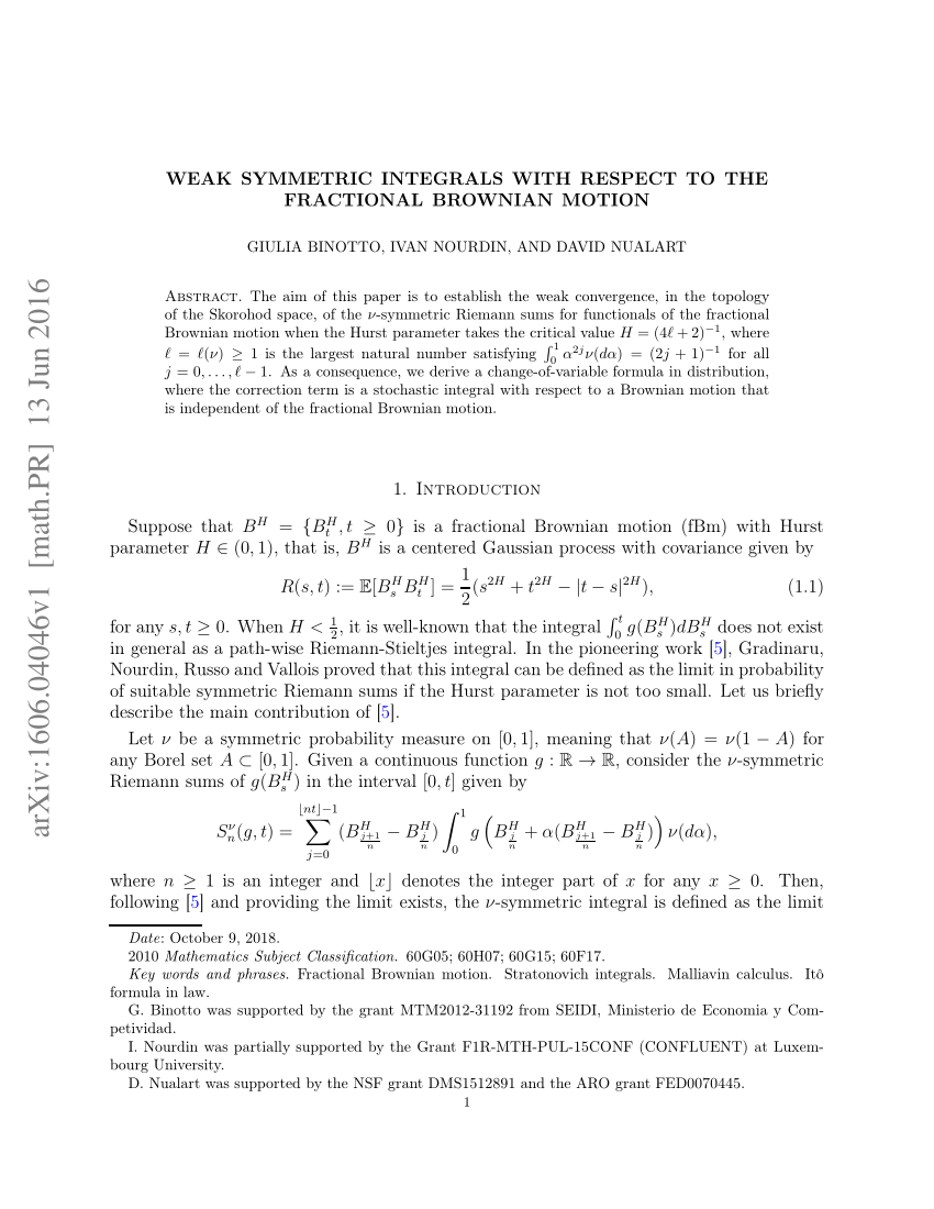 PDF) Weak symmetric integrals with respect to the fractional 