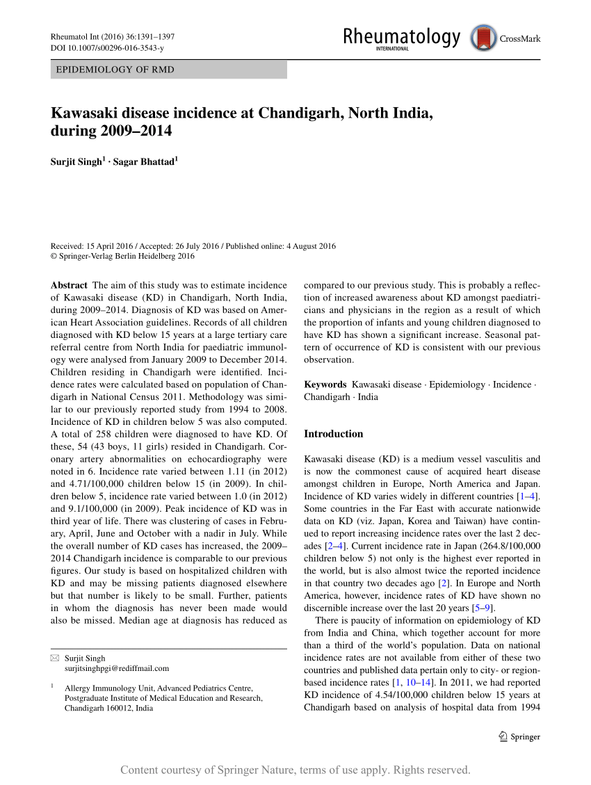 Bogholder Indvandring bent Kawasaki disease incidence at Chandigarh, North India, during 2009–2014 |  Request PDF