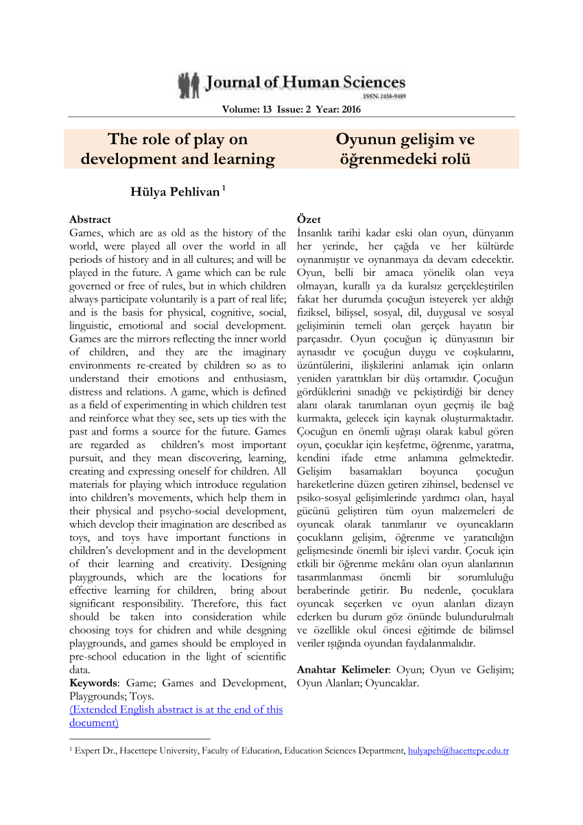 PDF) The role of play on development and learningOyunun gelişim ve  öğrenmedeki rolü