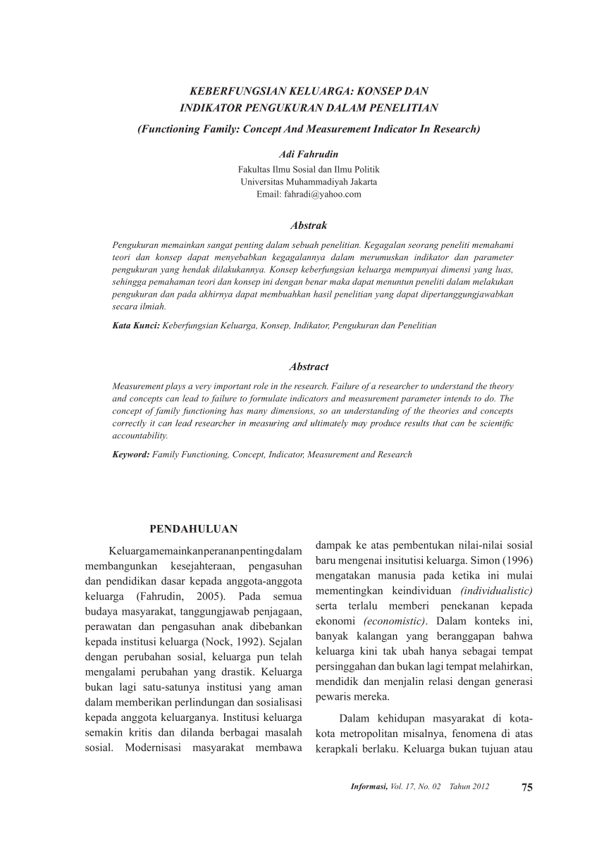 Pdf Keberfungsian Keluarga Konsep Dan Indikator Pengukuran Dalam Penelitian Family Functioning Concept And Measurement Indicator In Research