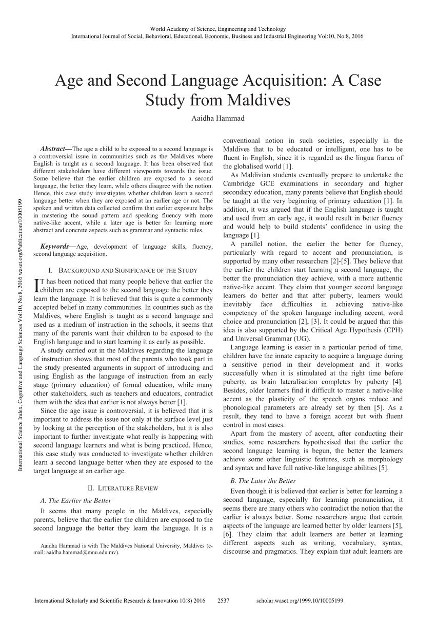 case study about language acquisition