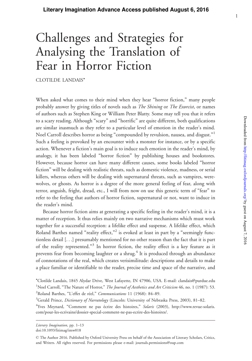 Pdf Challenges And Strategies For Analysing The Translation Of Fear In Horror Fiction