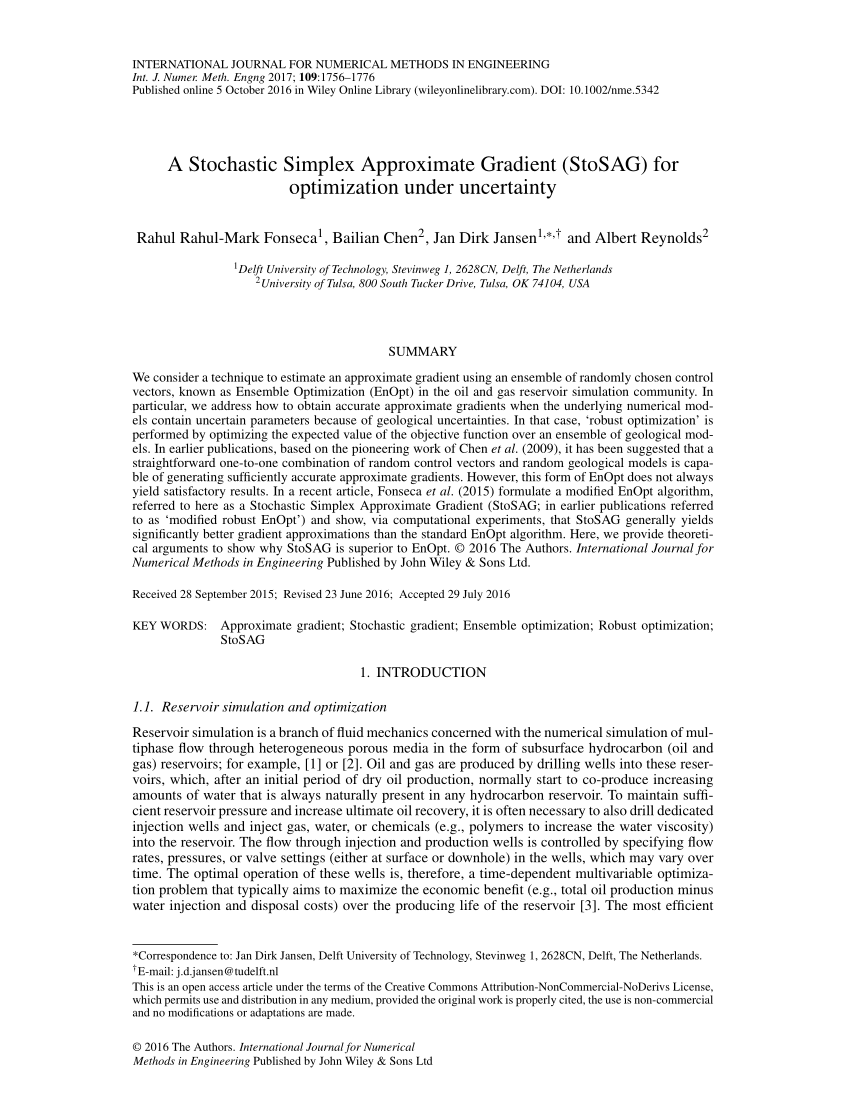 Pdf A Stochastic Simplex Approximate Gradient Stosag For Optimization Under Uncertainty A Stochastic Simplex Approximate Gradient Stosag