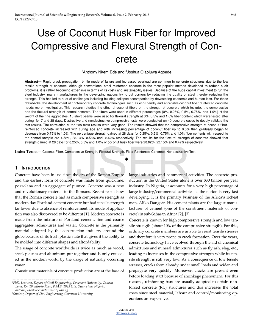 (PDF) Use of Coconut Husk Fiber for Improved Compressive and Flexural