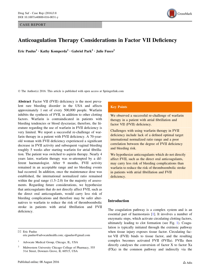 PDF) Therapeutical Options for Congenital FVII Deficiency — The HK 7  Project of the International Greifswald Registry of the Congenital FVII  Deficiency (GR-HK-7)