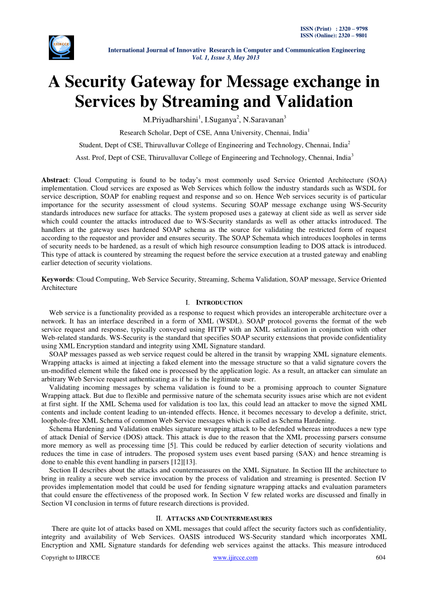 (PDF) A Security Gateway for Message exchange in Services by Streaming