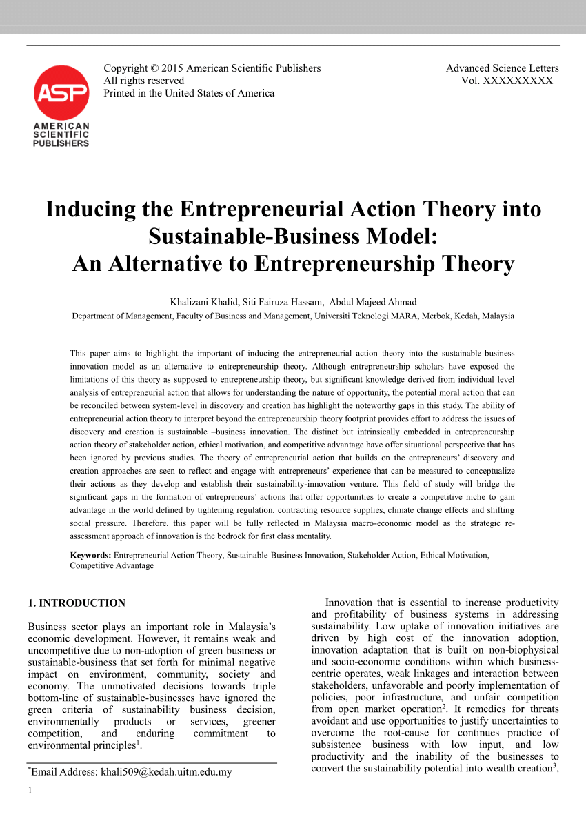 (PDF) Inducing the Entrepreneurial Action Theory Into Sustainable