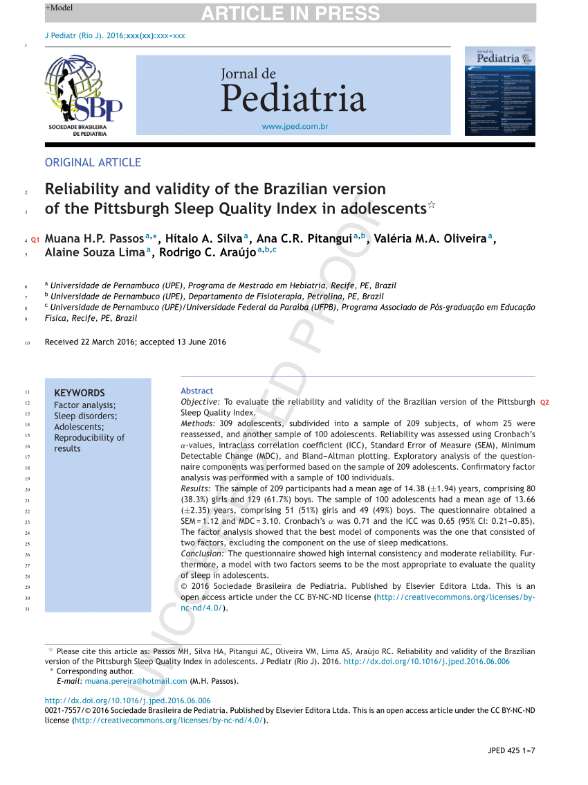 pittsburgh sleep quality index validity and reliability