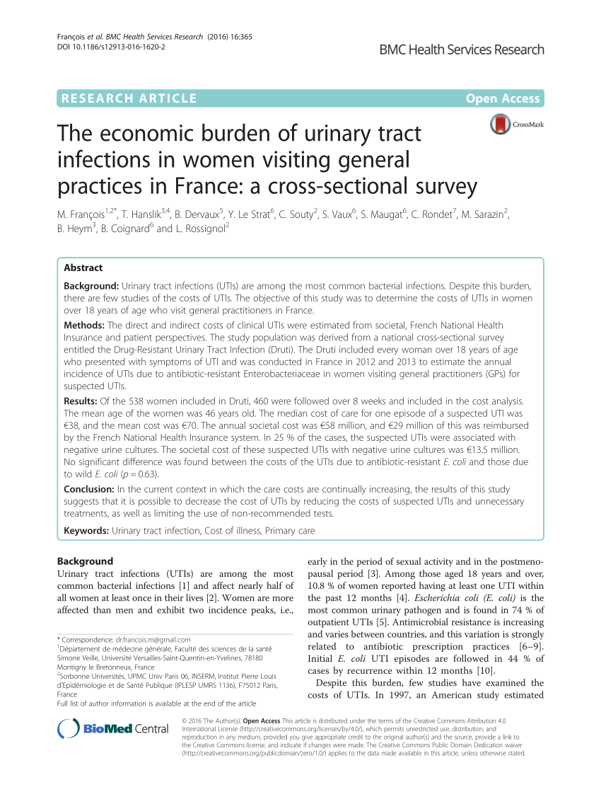 Pdf The Economic Burden Of Urinary Tract Infections In Women Visiting