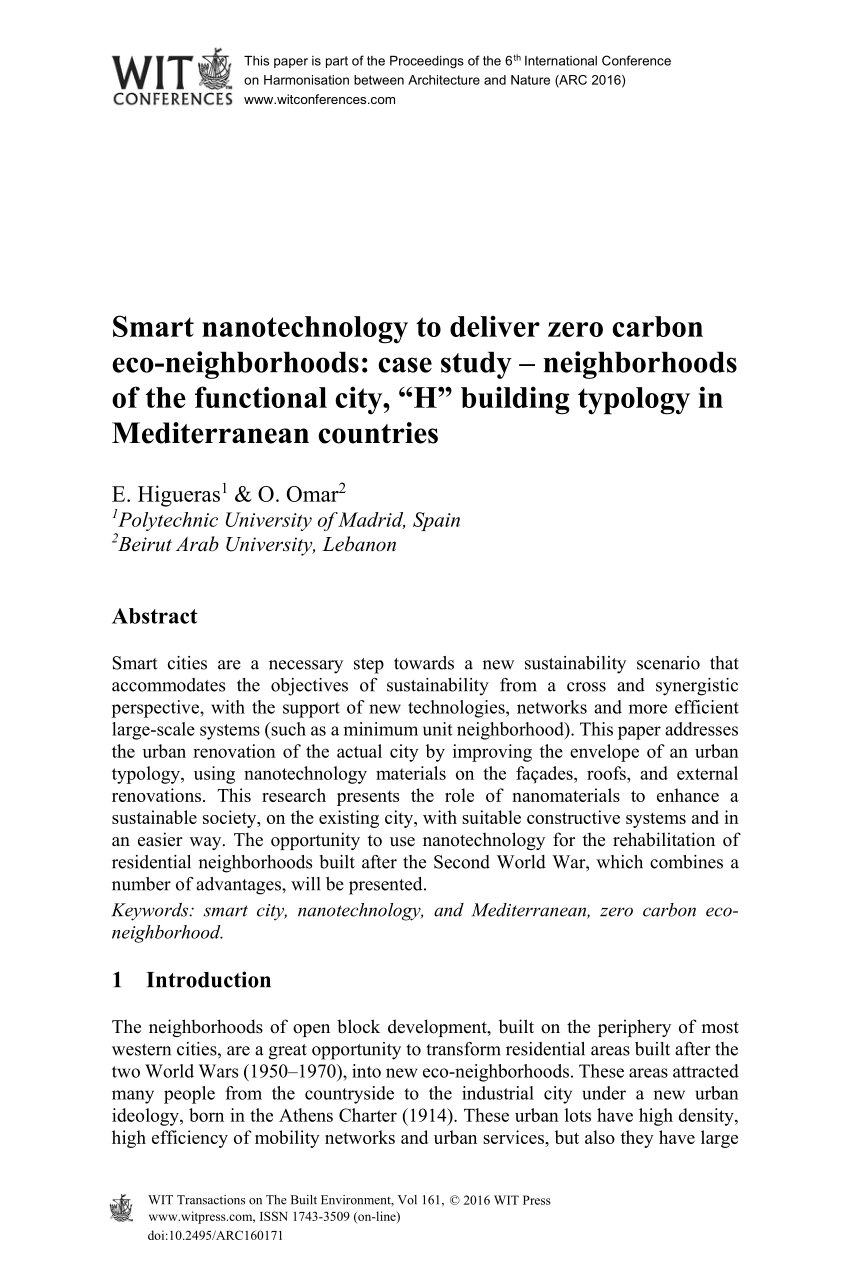 PDF) Smart nanotechnology to deliver zero carbon eco-neighborhoods: case study – neighborhoods of the functional city, building typology in Mediterranean countries