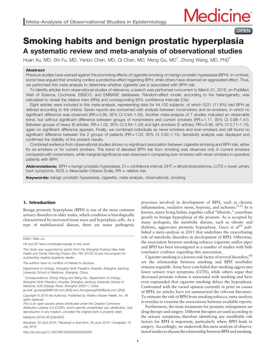 Pdf Smoking Habits And Benign Prostatic Hyperplasia A Systematic Review And Meta Analysis Of Observational Studies