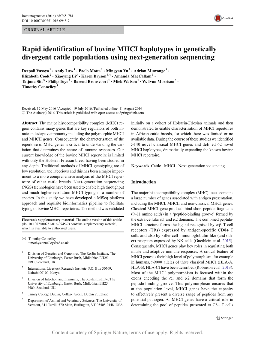 PDF) Rapid identification of bovine MHCI haplotypes in genetically ...