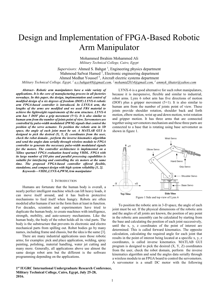 robotic arm research paper pdf