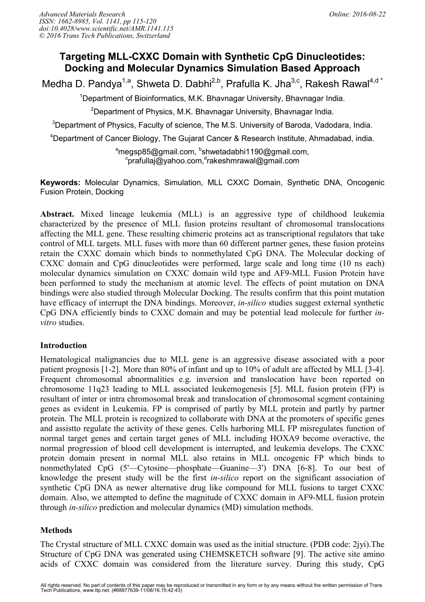 (PDF) Targeting MLL-CXXC Domain with Synthetic CpG Dinucleotides Sns-Brigh10