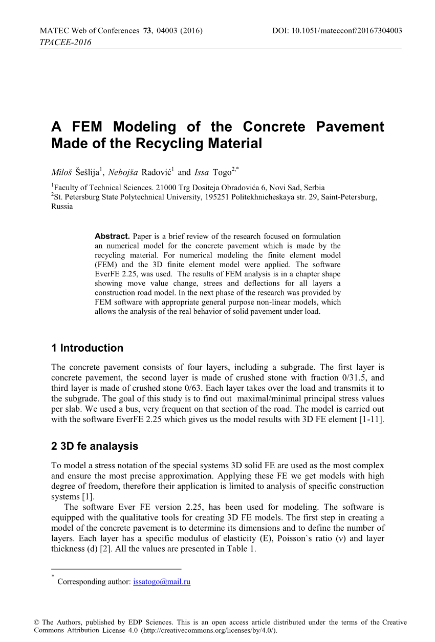 PDF) A FEM Modeling of the Concrete Pavement Made of the Recycling 