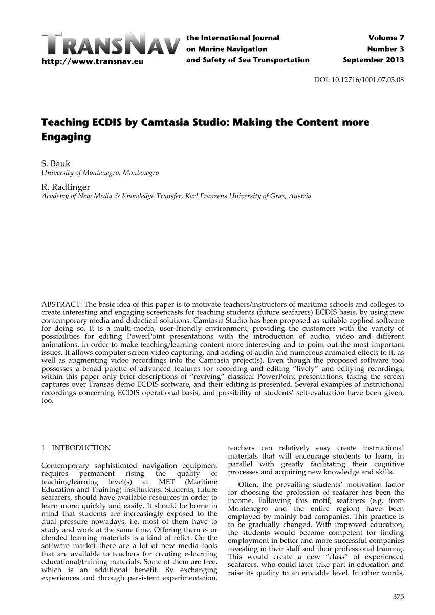 PDF) Teaching ECDIS by Camtasia Studio: Making the Content more ...