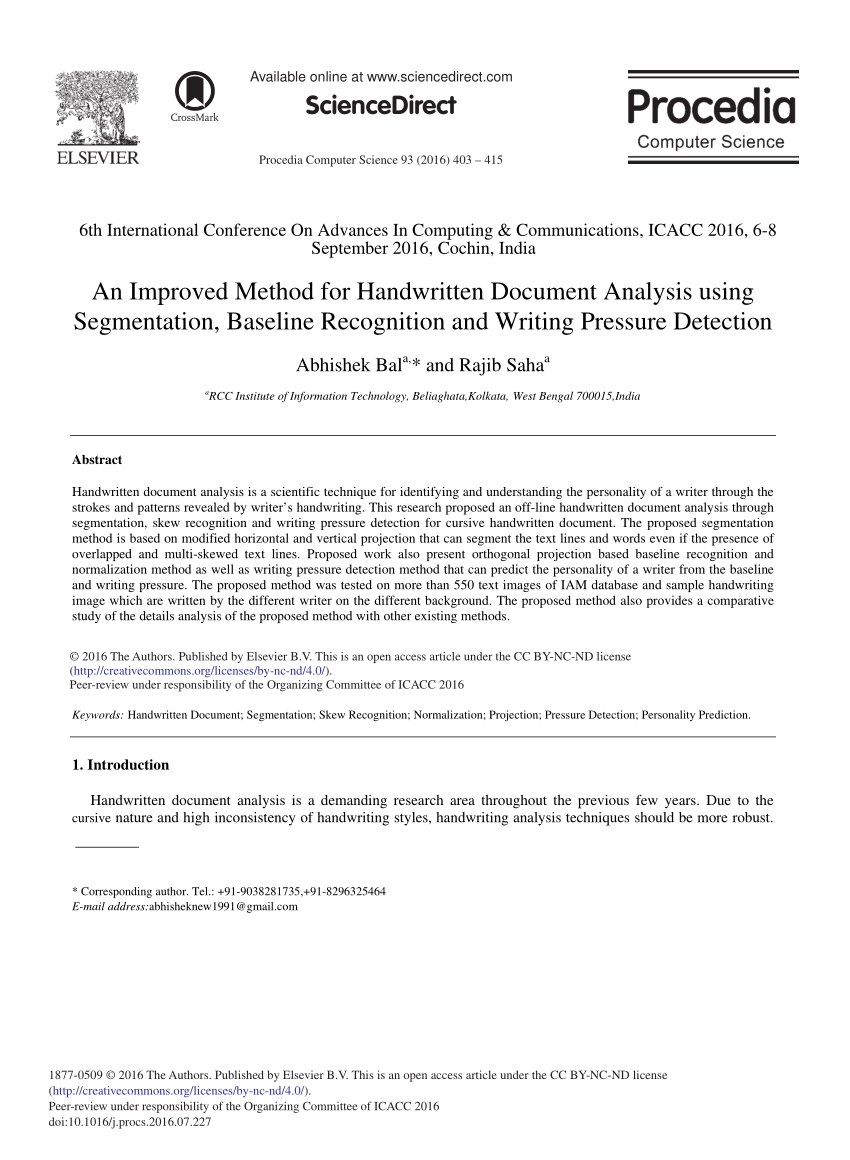 Pdf An Improved Method For Handwritten Document Analysis Using Segmentation Baseline Recognition And Writing Pressure Detection