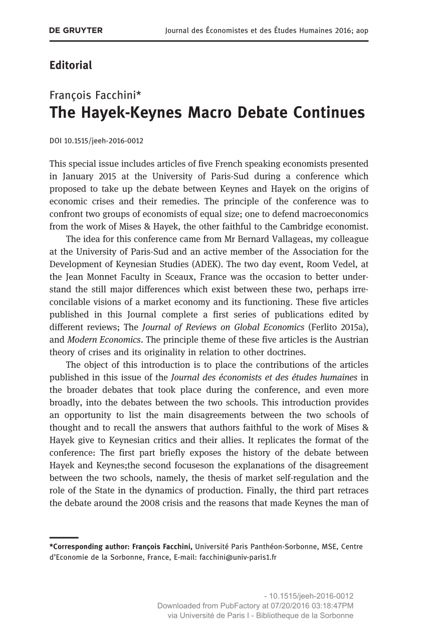 Pdf The Hayek Keynes Macro Debate Continues