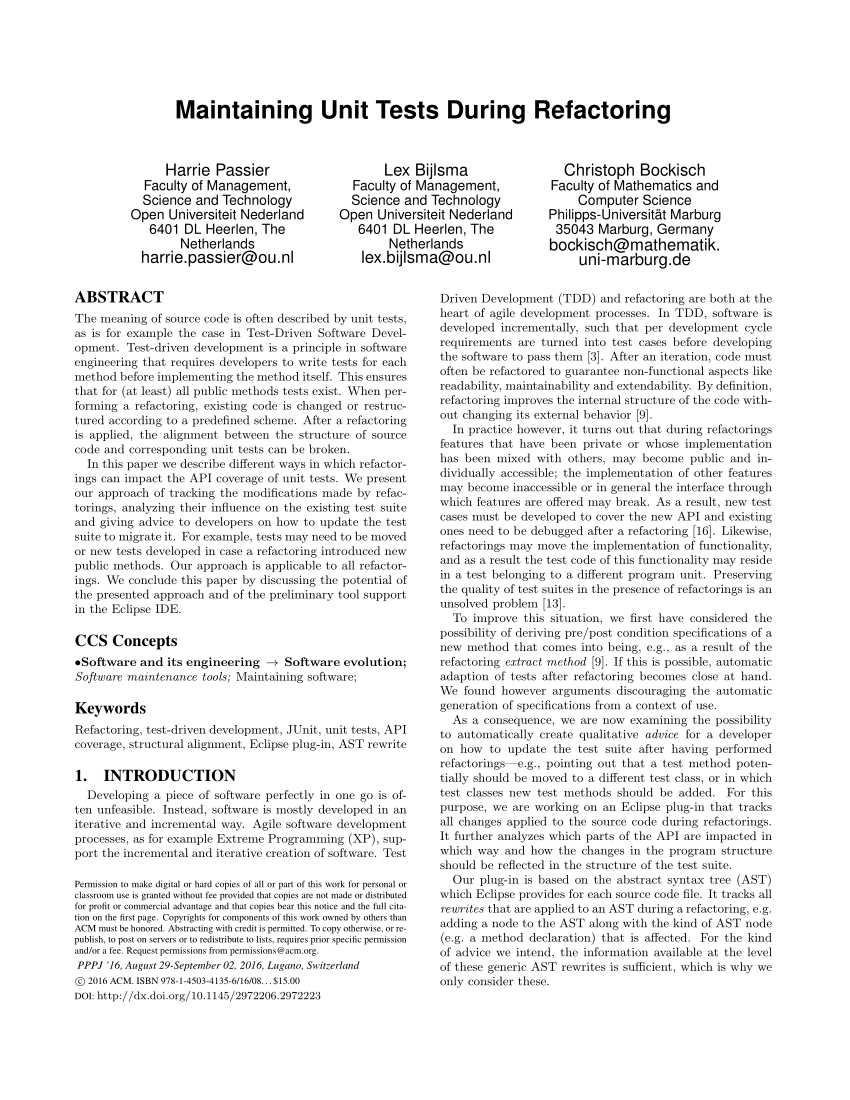 Pdf Maintaining Unit Tests During Refactoring