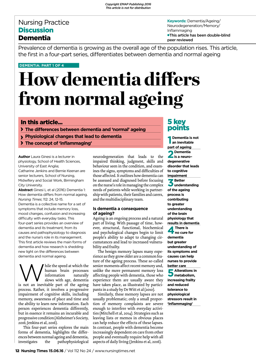 PDF How dementia differs from normal ageing