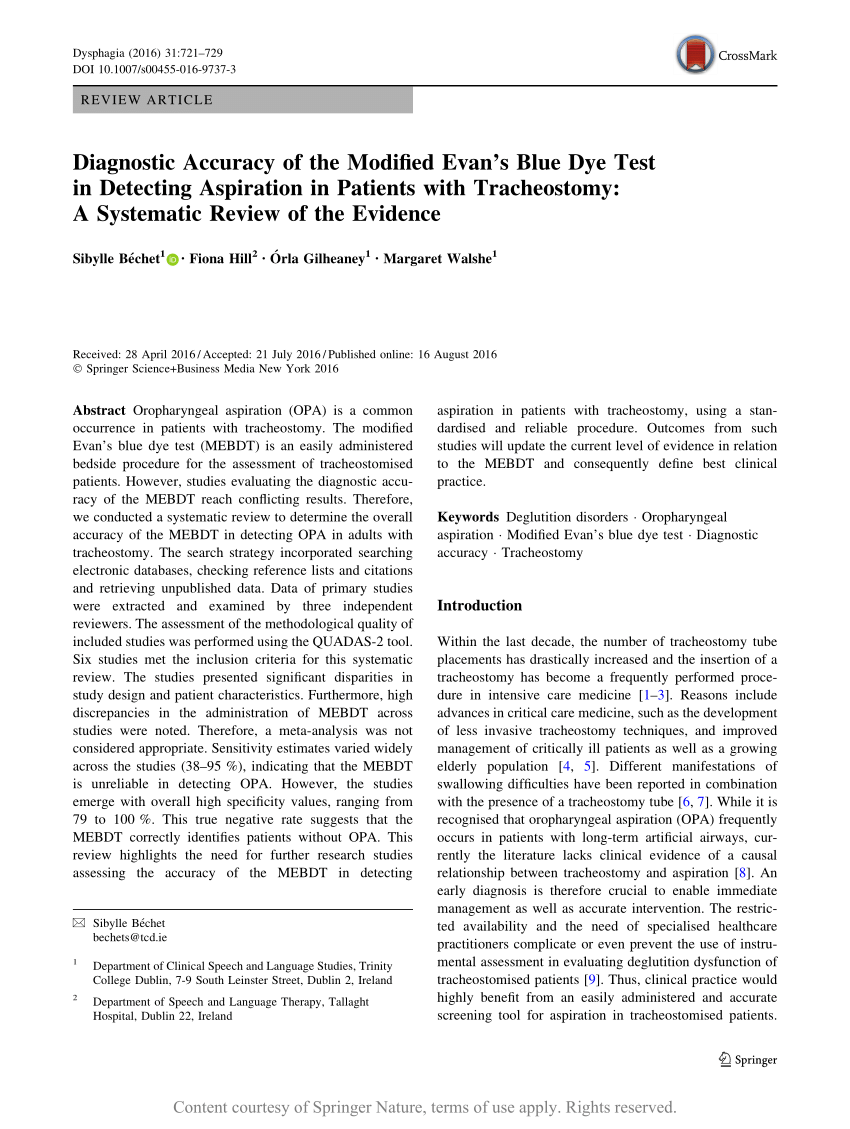 Diagnostic Accuracy of the Modified Evan’s Blue Dye Test in Detecting