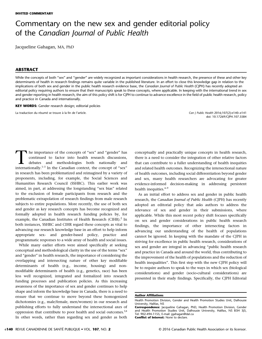 Pdf Commentary On The New Sex And Gender Editorial Policy Of The 