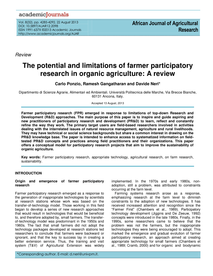 Pdf The Potential And Limitations Of Farmer Participatory Research In Anic Agriculture A Review