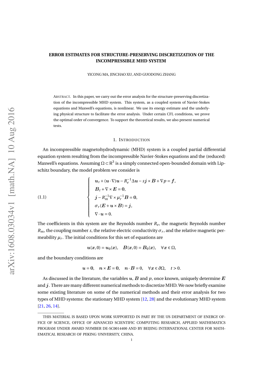 Pdf Error Estimates For Structure Preserving Discretization Of The Incompressible Mhd System