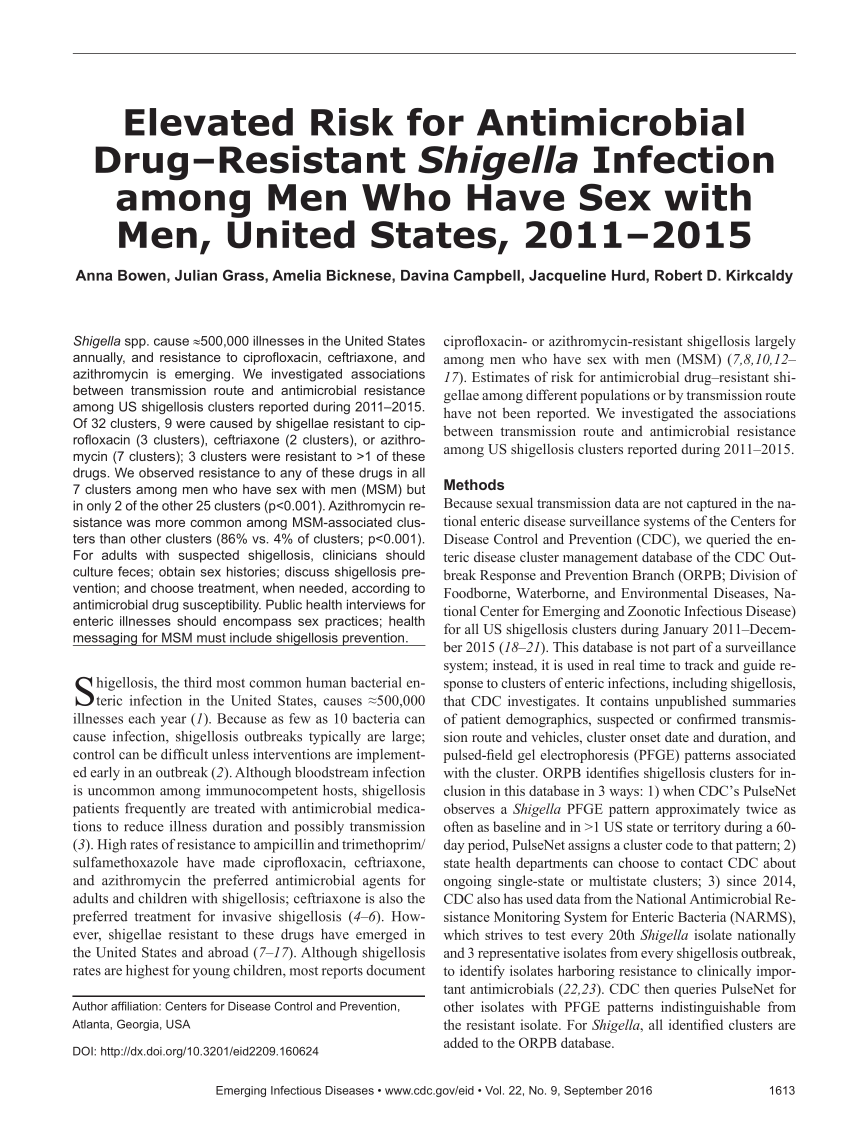 Shigella Infection Among Gay, Bisexual, and Other Men Who Have Sex with Men, Shigella – Shigellosis