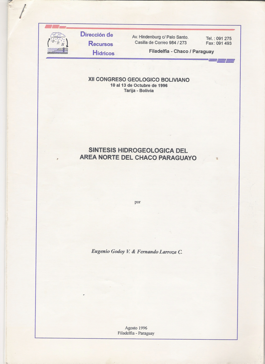 PDF S ntesis Hidrogeologica del rea Norte del Chaco Paraguayo