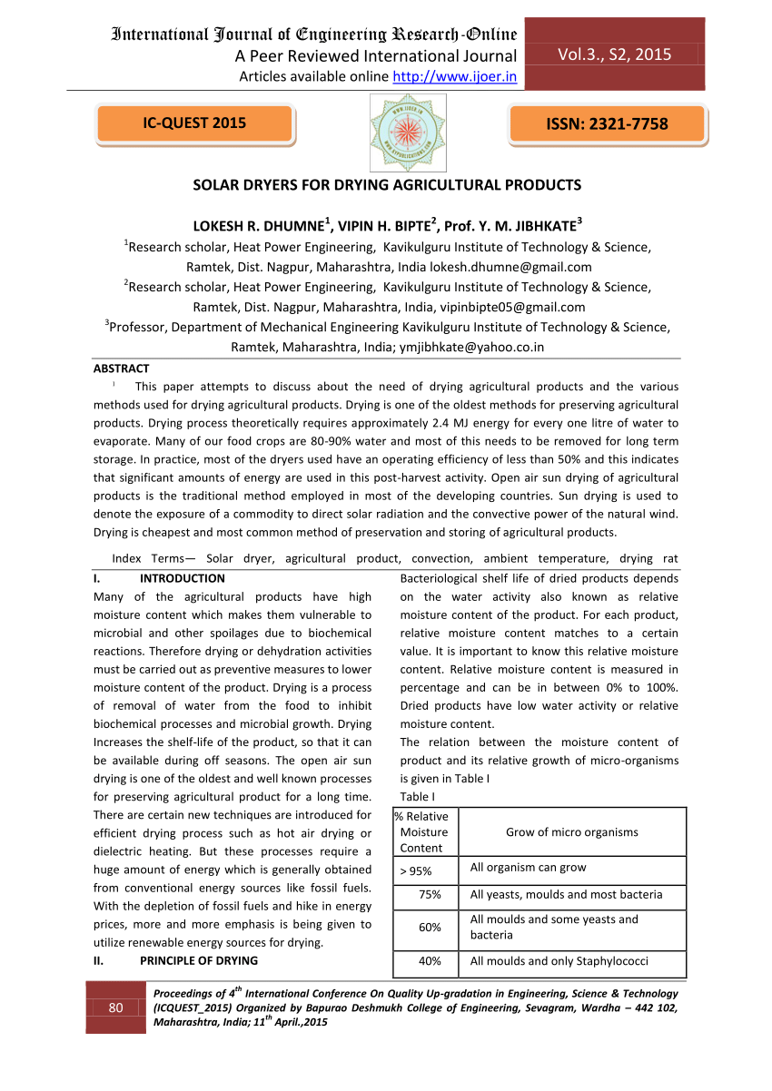 Pdf Consruction Of A Direct Solar Dryer For Perishable Farm Products