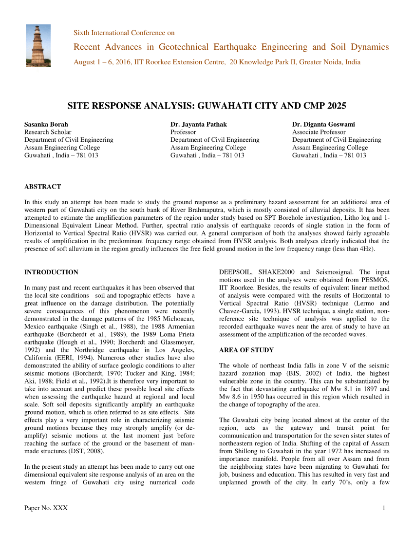 (PDF) SITE RESPONSE ANALYSIS GUWAHATI CITY AND CMP 2025