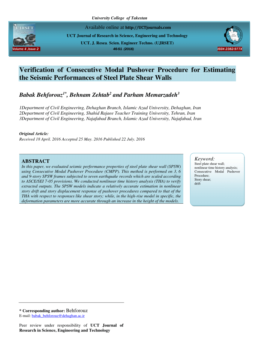 PDF) Verification of Consecutive Modal Pushover Procedure for ...