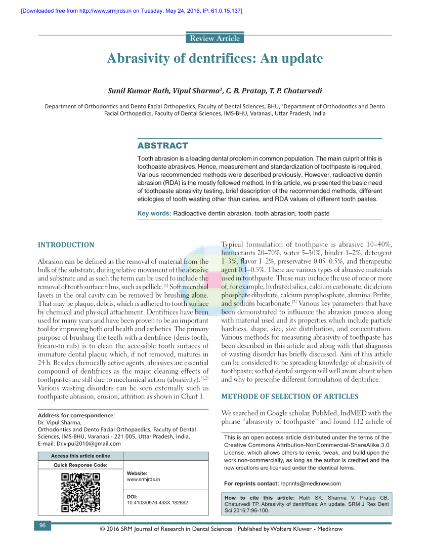 PDF) Abrasivity of dentrifices: An update