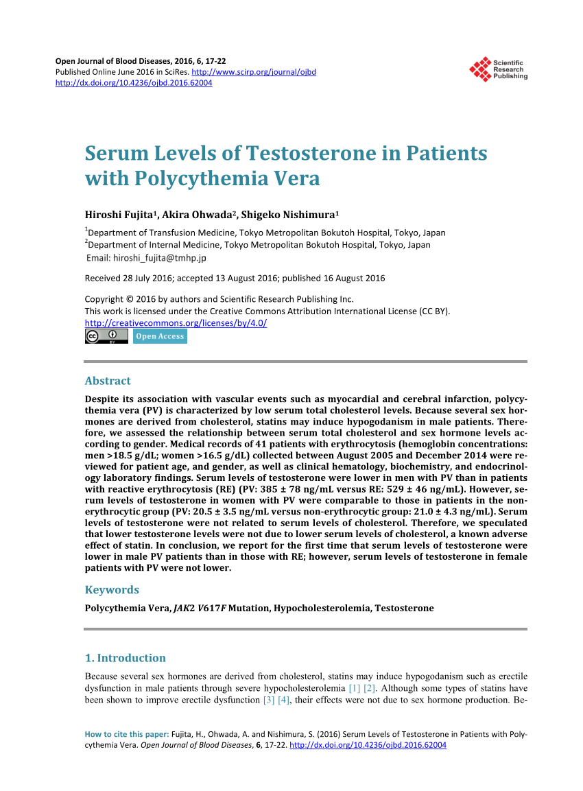 PDF Serum Levels of Testosterone in Patients with Polycythemia Vera