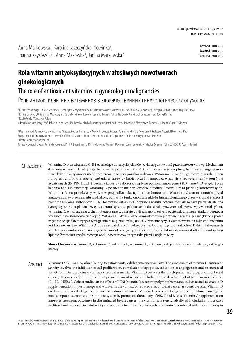 Pdf The Role Of Antioxidant Vitamins In Gynecologic