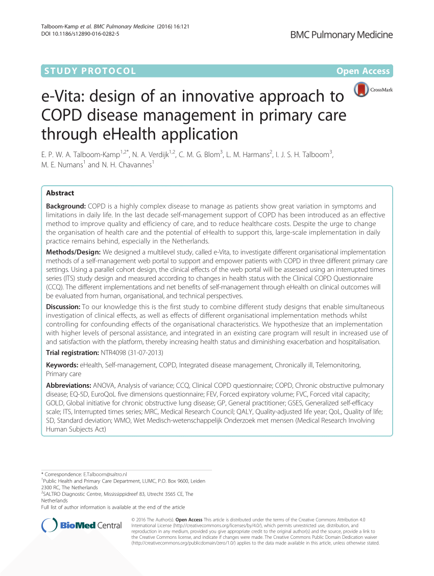 Pdf E Vita Design Of An Innovative Approach To Copd Disease Management In Primary Care Through Ehealth Application
