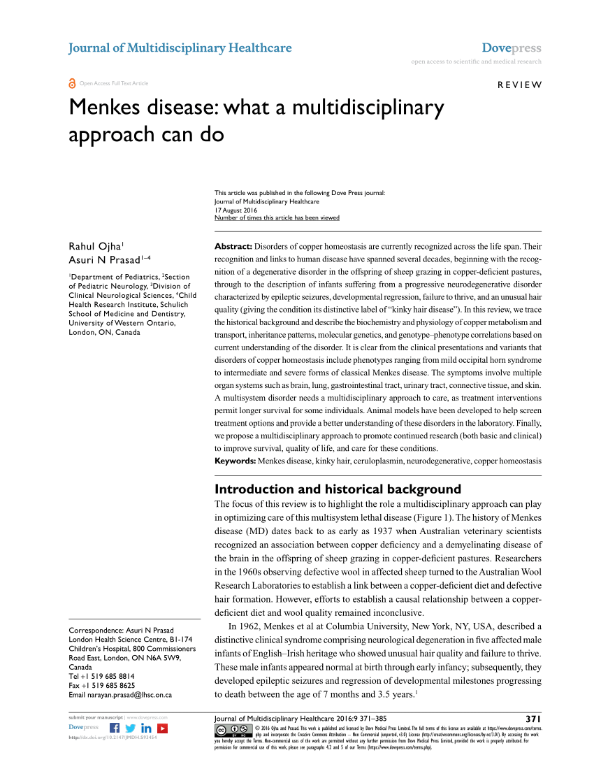 Pdf Menkes Disease What A Multidisciplinary Approach Can Do