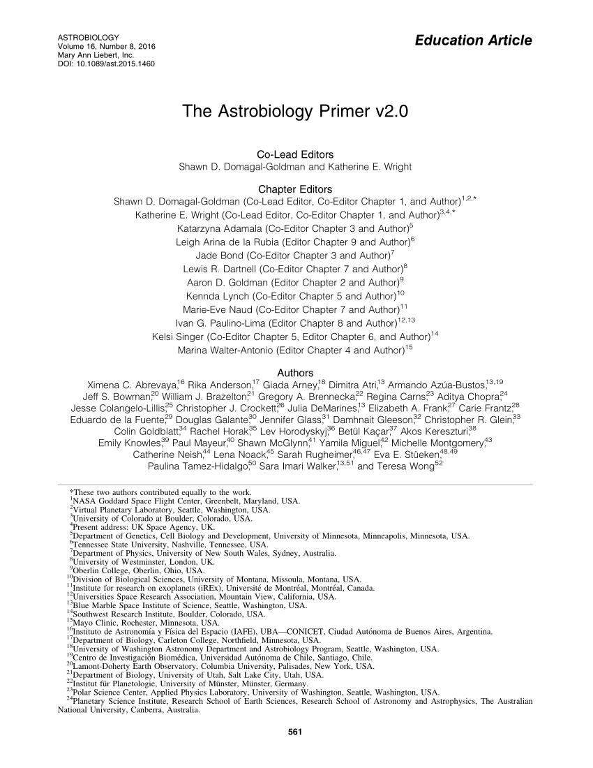 PDF) The Astrobiology Primer v2.0