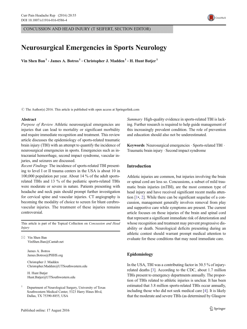 (PDF) Neurosurgical Emergencies in Sports Neurology