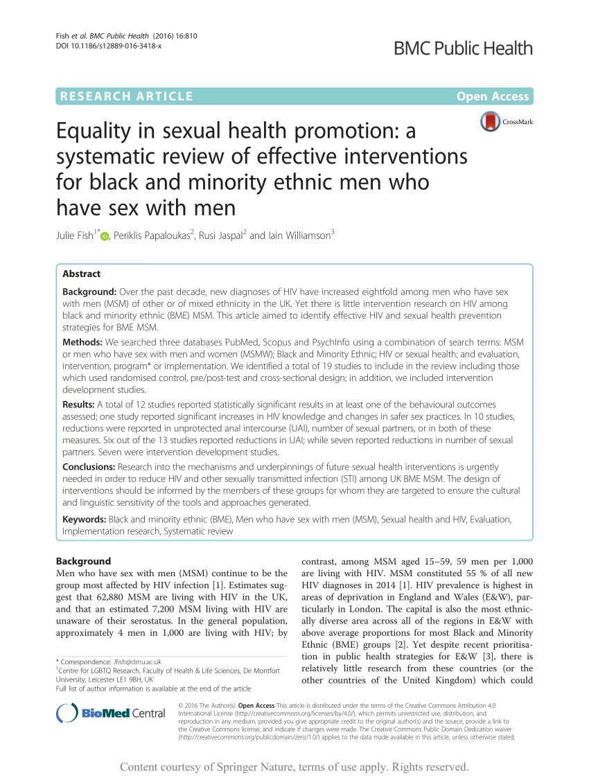 PDF Equality in sexual health promotion a systematic review of