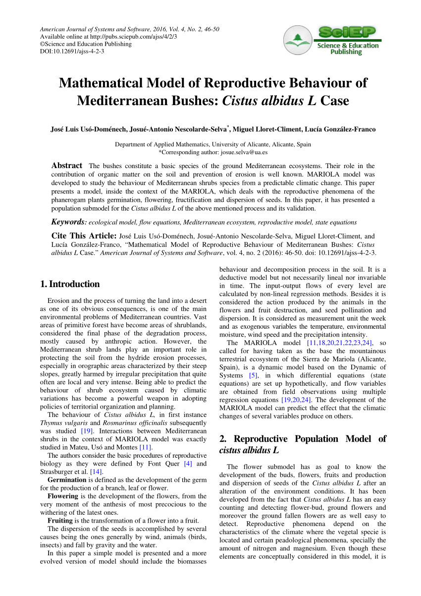 Pdf Mathematical Model Of Reproductive Behaviour Of Mediterranean