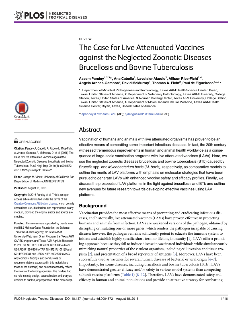 (PDF) The Case for Live Attenuated Vaccines against the Neglected ...